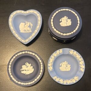 Vintage Wedgwood Jasperware Trinket Plates, Dish & Trinket Dish With Lid